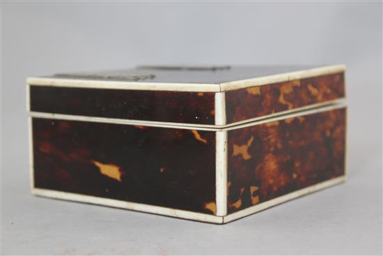 A late 19th century square tortoiseshell cigarette box, 4in.